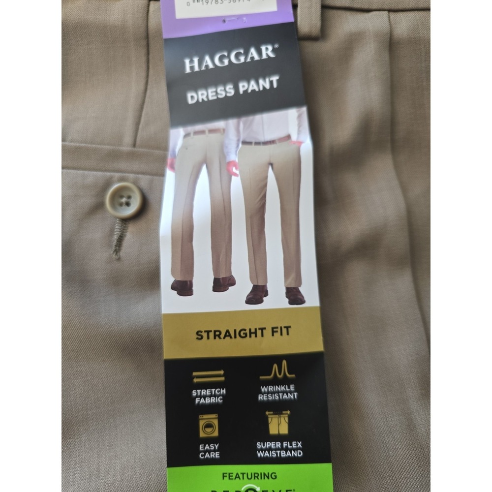 Haggar Men's Dress Pants Straight Fit Tan 30x30 New With Tags Super Flex Waist - Picture 4 of 5